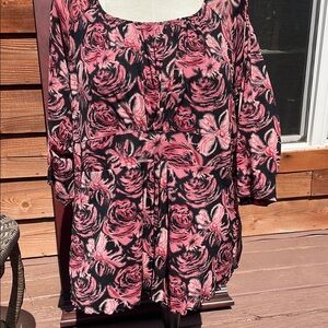 Floral Pink and Black Women's Top